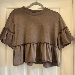 Chic Brown Ruffle Sleeve Crop Top